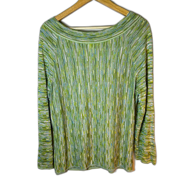 Sigrid Olsen Blue Green Silk Blend Textured Stripe 3/4 Sleeve Sweater Sz L - Picture 8 of 12